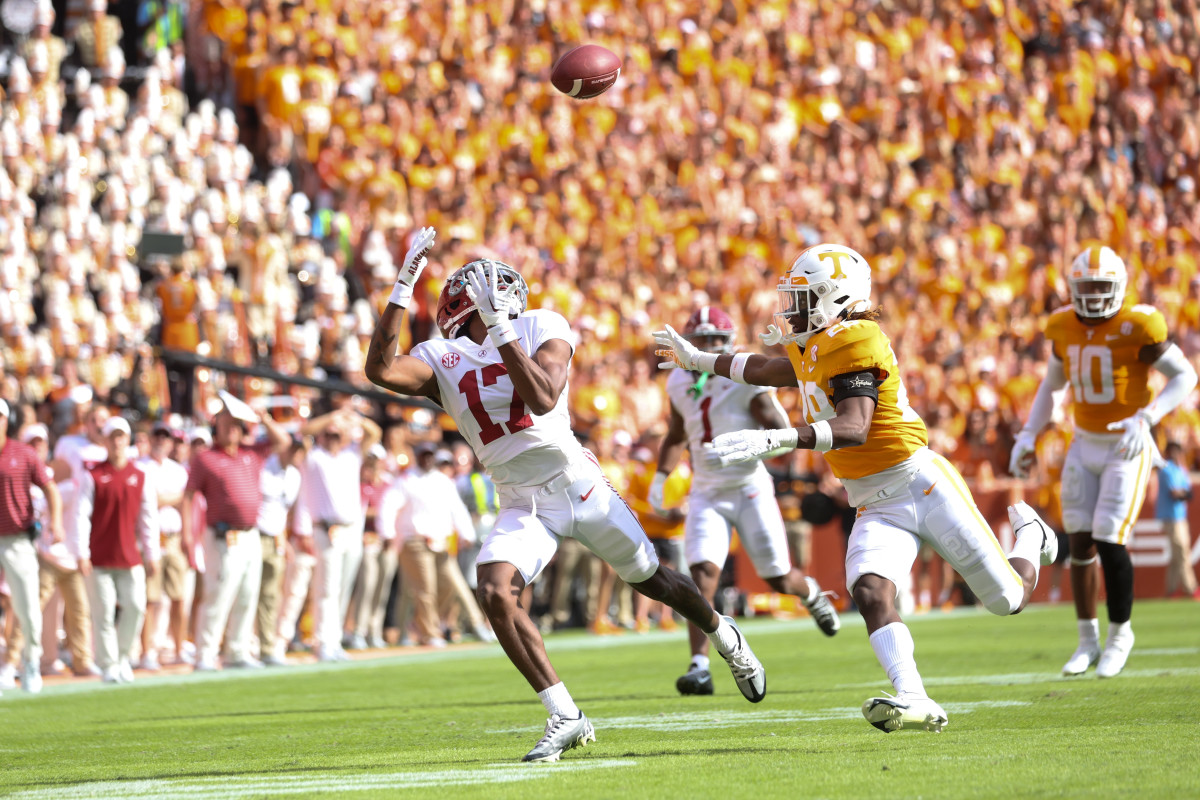 Isaiah Bond with 1 33-yard over-the-shoulder catch at Tennessee